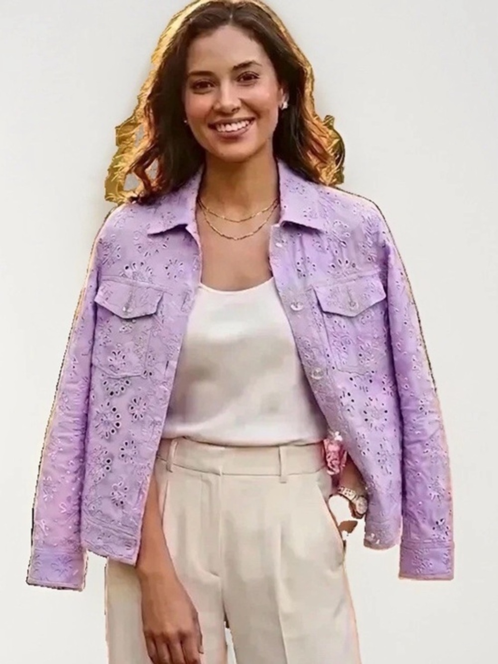 Appleseeds NWOT Eyelet Lace Embroidery Lavender jacket
 SzM Casual Office